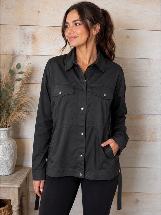 girlfriend collective Jackets & Blazers - Girlfriend Collective Black Recycled Polyester Button-Up Jacket, Size L